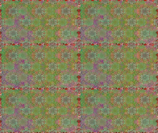 Asya tekstil tarzında. Raster illüstrasyonu. Yeşil ve nötr renklerde çiçekler. Raster illüstrasyonu. Kusursuz çiçek deseni.