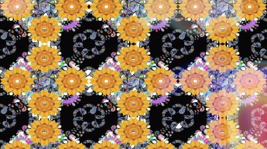 Moda arka planında parlak buketler. Kumaş, duvar kağıdı ve kağıt üzerine baskı yapmak için gelişen arka plan. Raster illüstrasyonu. Eski usul küçük çiçekli şirin bir eskiz deseni..