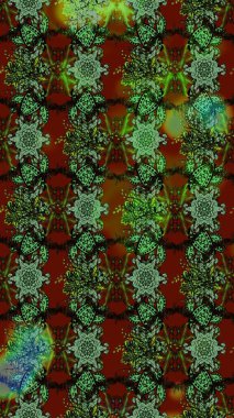 Küçük çiçekte güzel bir desen var. Doğa. - yeşil, kahverengi ve kırmızı çiçekler. Çiçek kompozisyonu. Çiçek kolajı. Çiçek arkaplan. Raster deseni.