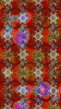 Çiçek süslemeli çizim deseni. Kahverengi, kırmızı ve bej renkli çiçekler. Raster illüstrasyonu.