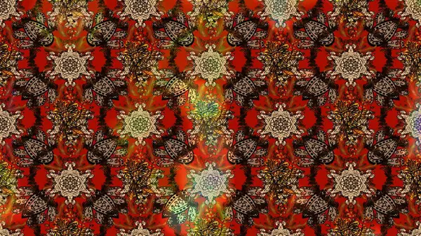 Küçük çiçekteki sevimli çiçek deseni. Kahverengi, kırmızı ve bej renkte çiçekler.