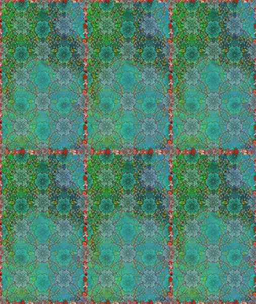 Renkli Bahar Temalı Kusursuz Arkaplan. Raster illüstrasyonunda kusursuz çiçek deseni. Düz Çiçek Elementleri Tasarımı. Yeşil renkte çiçekler.