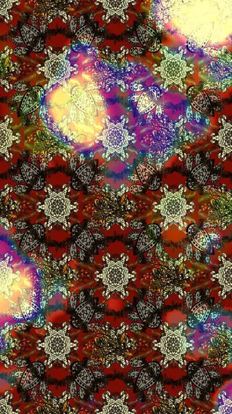 Suluboya elle çizilmiş çiçek desenli eskiz deseni. Parlak renkli fantezi çiçekleri, yapraklar, tomurcuklar kahverengi, bej ve gri renklerde kahverengi, bej ve gri.