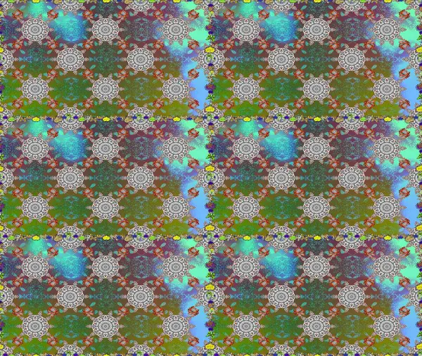 Raster illüstrasyonu. Gri ve yeşil renkli şirin çiçekler. Moda baskısı, albüm, ambalaj kağıdı ve duvar kağıdı için zarif dekoratif süslemeler. Küçük çiçekli basit, pürüzsüz desen..