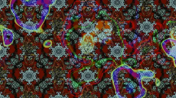 Raster çiçek izi. Raster Yumuşak kumaş deseni. Klasik taslak çizimi. Çiçek kahverengi, gri ve kırmızı çizim deseni.