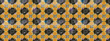 Raster illüstrasyonu. Sarı renkte karalamalı çiçek deseni çiz..