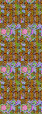 Raster illüstrasyonu. Çiçek buketleriyle klasik bir eskiz şekli. Yeşil, kahverengi ve mavi renklerde.