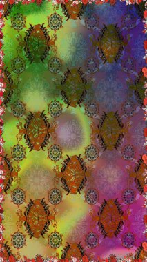 Kahverengi ve yeşil renkli çiçekler. Kusursuz çiçek deseni duvar kâğıdı olarak kullanılabilir. Raster illüstrasyonu.