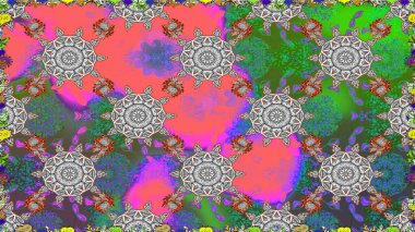 Çiçekli, pürüzsüz bir desen. Raster illüstrasyonu. Raster çiçekleri klasik tarzda çizilmiş. Gri ve yeşil renklerde bahar çiçekleri.