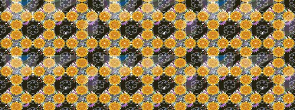 Raster illüstrasyonu. Sarı renkte karalamalı çiçek deseni çiz..