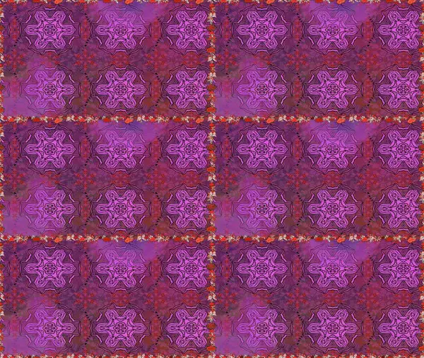 Çiçekli kusursuz retro desen. Mor ve mor renkli çiçekler. Düz Çiçek Elementleri Tasarımı. Renkli Yaz Temalı Kusursuz Arkaplan.