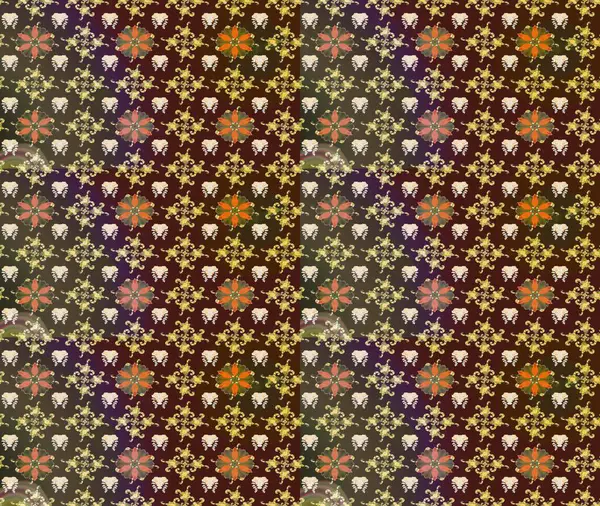 Vadinin çiçekleri kahverengi ve mor renklerde. Raster çiçek desenleri çiziyor..