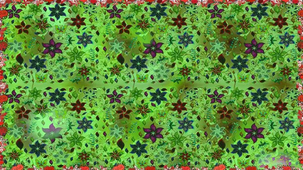 Bahar mevsimi. Raster dikişsiz şirin çiçek deseni. Yeşil ve gri renkli çiçekler. Nazik romantik baskı. Tatil havası..