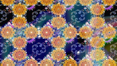 Hediye ambalaj kağıdı, tebrik kartları, posterler ve pankart tasarımı. Mavi renkli çiçekler. Raster düz çiçek çizim deseni.