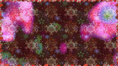 Dallı bahar çiçekleri ile desen, kahverengi ve mor renkler ile çiçek silueti. Raster deseni.