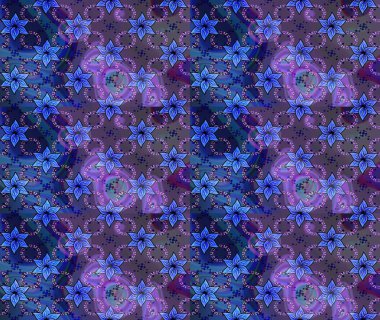 Mavi çiçekli eskiz deseni, suluboya çiçek deseni, sevimli çiçek, duvar kağıdı, kart ya da kumaş için fayanslı. Raster - stok.