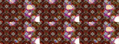 Çocuksu tasarım. Elle çizilmiş çiçek desenli Raster çizimi. Tekstil, kumaş, ambalaj, hatıra defteri için hoş bir çiçek arkaplanı. Kahverengi, kırmızı ve gri arkaplanda.