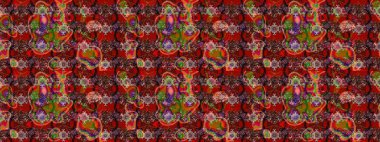 Çiçek kompozisyonu, el boyası, hassas şablon. Üst manzara, yumuşak kahverengi, kırmızı ve pembe renkli. Sevgililer günü ve tebrik kartı konsepti için şık bir davetiye. Manzaralı çiçek deseni.