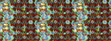 Kahverengi, mavi ve yeşil zarif küçük çiçekler ve kahverengi, mavi ve yeşil renkli komik böcekler, raster desen, illüstrasyon.