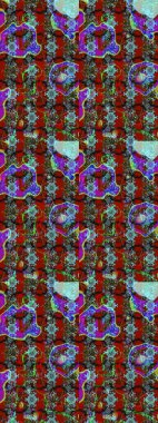 Kırmızı, mavi ve kahverengi renkte çiçekler. El çizimi çiçekli soyut çizim kalıbı. Raster illüstrasyonu.