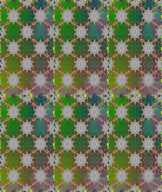 Çiçekli karalama şeklinde Raster çiçek deseni. Yeşil ve gri renkli çiçekler. Nazik, sevimli çiçek arkaplanı..