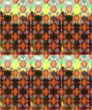 Kahverengi ve gri zarif küçük çiçekler ve kahverengi ve gri renkli komik böcekler, raster desen, illüstrasyon.