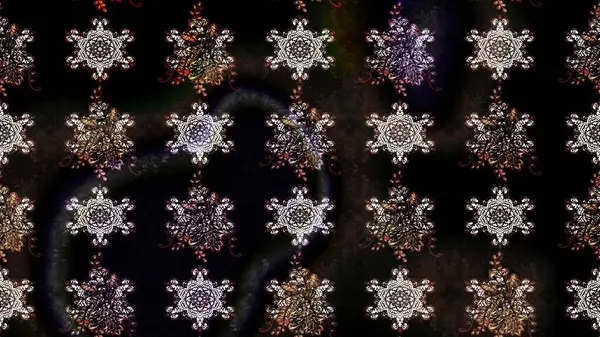 Çok renkli, zarif küçük çiçekler ve siyah renkli komik böcekler, raster desen, illüstrasyon..