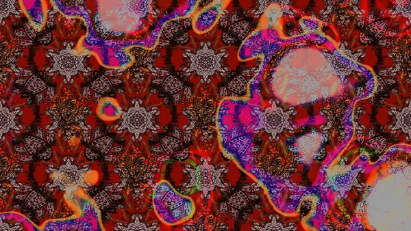 Küçük çiçekteki sevimli çiçek deseni. Raster illüstrasyonu. Kahverengi, kırmızı ve siyah renkte çiçekler.