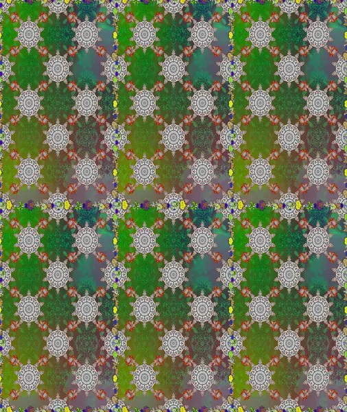 Çiçekli karalama şeklinde Raster çiçek deseni. Yeşil ve gri renkli çiçekler. Nazik, sevimli çiçek arkaplanı..