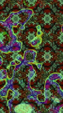 Çiçekli karalama şeklinde Raster çiçek deseni. Yeşil, gri ve kahverengi renkte yaz çiçekleri. Raster illüstrasyonu.