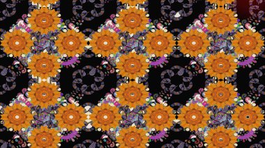 Düz Çiçek Elementleri Tasarımı. Renkli Bahar Teması eskiz kalıbı. Raster Şirin kumaş deseni. Eskiz klasiği.