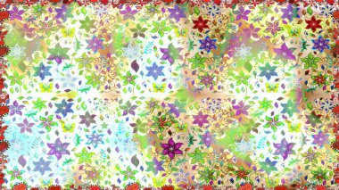 Renkli Bahar Temalı Kusursuz Arkaplan. Düz Çiçek Elementleri Tasarımı. Asya tekstil tarzında. Raster illüstrasyonu. Kusursuz çiçek deseni. Güzel kumaş deseni.