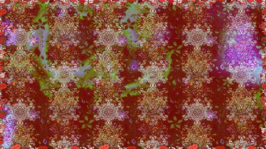Seamless spring pattern with little flowers. Raster illustration. On brown and red colors in watercolor style.