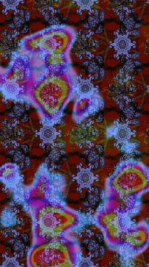 Sketch Colour Spring Theme eskiz kalıbı. Sevimli çiçek raster deseni. Mor, kahverengi ve mavi renkte çiçekler. Düz Çiçek Elementleri Tasarımı.