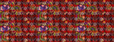 Klasik taslak çizimi. Çiçek kırmızısı, kahverengi ve pembe çizim deseni. Raster çiçek izi..