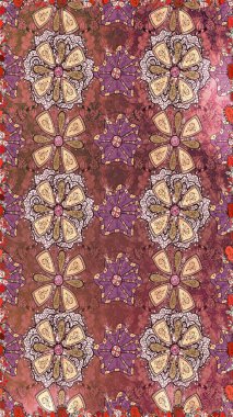 Düz Çiçek Elementleri Tasarımı. Kusursuz Chichi kumaş deseni. Renkli Bahar Temalı Kusursuz Arkaplan. Çiçek deseni. Raster illüstrasyonu.