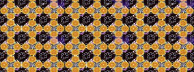 Çiçek süslemeli çizim deseni. Raster illüstrasyonu. Sarı renkte çiçekler.