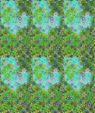 Düz Çiçek Elementleri Tasarımı. Yeşil ve mavi renkte çiçekler. Renkli Yaz Temalı Kusursuz Arkaplan. Sevimli çiçek raster deseni.