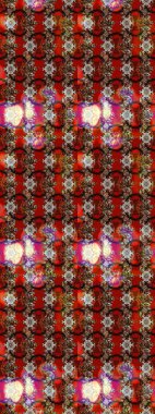 Raster illüstrasyonundaki çiçek desenli çizim. Kahverengi, kırmızı ve siyah renkte çiçekler.