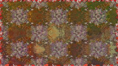 Kusursuz çiçek deseni. Kahverengi ve bej renkli çiçekler. Raster illüstrasyonu. Raster illüstrasyonu. Asya tekstil tarzında.