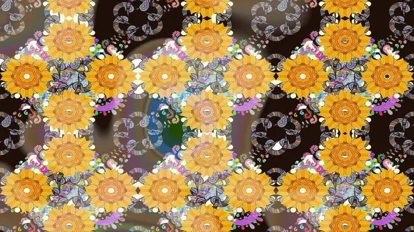 Sarı renkli vadi çiçekleri. Çiçeksel çizim kalıbının çizimi.