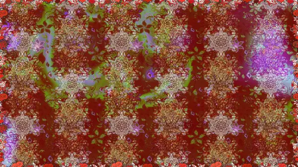 Seamless spring pattern with little flowers. Raster illustration. On brown and red colors in watercolor style.