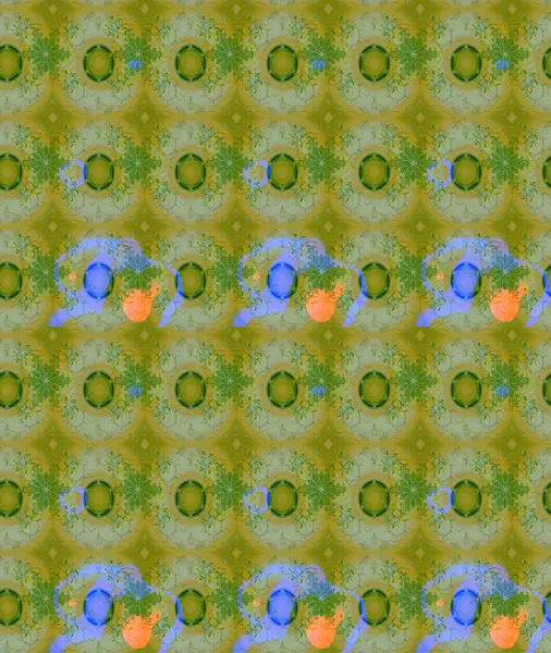 Raster illüstrasyonundaki çiçek desenli çizim. Yeşil renkte çiçekler.