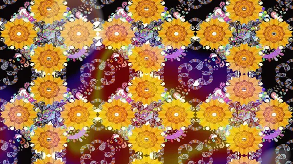 Raster deseni. Botanik çizim kalıbı. Organik elementler. Suluboya etkisi.