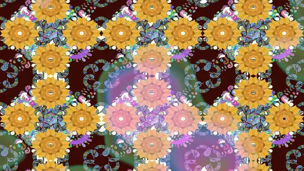 Suluboya, elle çizilmiş. Raster illüstrasyonu. Eskiz arkaplan modeli. Kahverengi yapraklı yabani çiçekler.