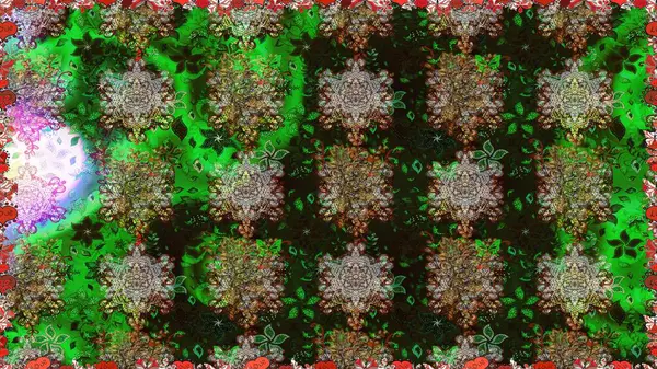 Gri ve yeşil renklerde. Raster illüstrasyonu. Kusursuz dekoratif arka plan, çiçek mandala. Çiçek..