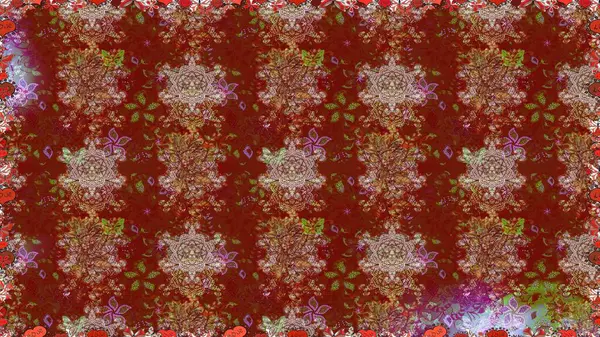 Düz Çiçek Elementleri Tasarımı. Renkli Bahar Temalı Kusursuz Arkaplan. Raster illüstrasyonunda kusursuz çiçek deseni. Güzel kumaş deseni.