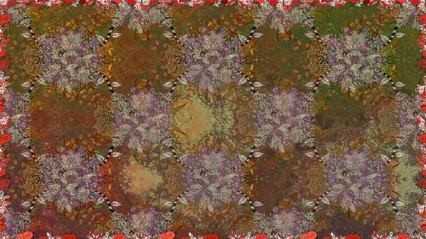 Kusursuz çiçek deseni. Kahverengi ve bej renkli çiçekler. Raster illüstrasyonu. Raster illüstrasyonu. Asya tekstil tarzında.