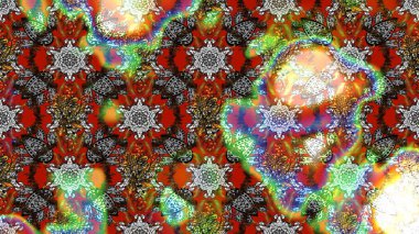 Tekstil için suluboya eskiz deseni. Şirin çiçekli, desenli, gri, kahverengi ve kırmızı renkli bir eskiz deseni. El çizimi çiçek çizimi deseni (fayans)).