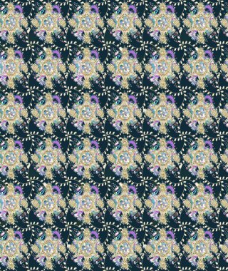 Kıvırcık, parlak örgü. Eski moda arka plan. Raster illüstrasyonu. Desen, çizim, çiçek sınırı. Güzel, parlak, pürüzsüz kumaş, tuval. Çiçeklerin çelengi.